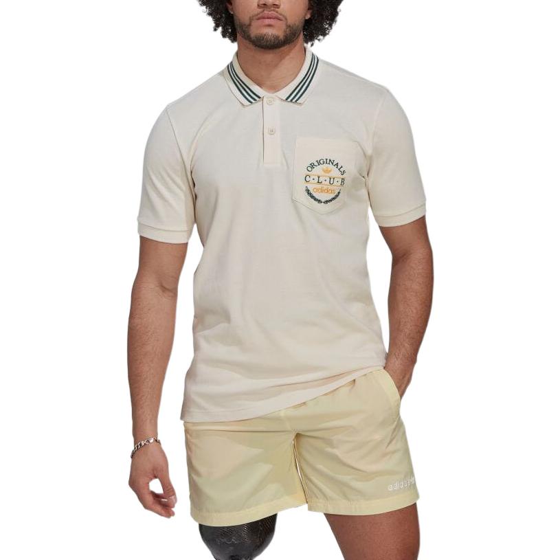 Men's adidas Alphabet Logo Stripe Printing Short Sleeve White Polo Shirt HR7898