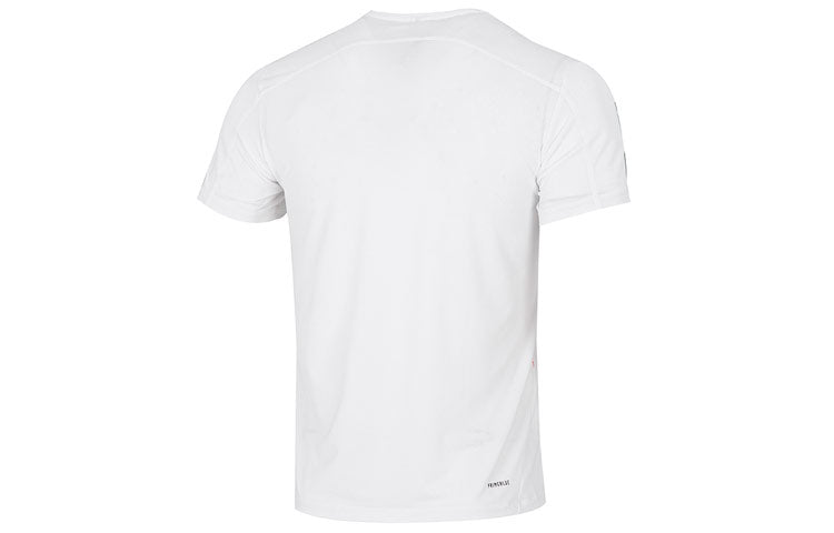 adidas Solid Color Stripe Logo Micro Mark Athleisure Casual Sports Round Neck Short Sleeve White H16877