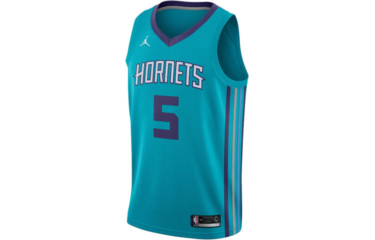 Men's Air Jordan NBA Retro Basketball Jersey/Vest SW Fan Edition Charlotte Hornets No. 5 Blue Green 864463-430