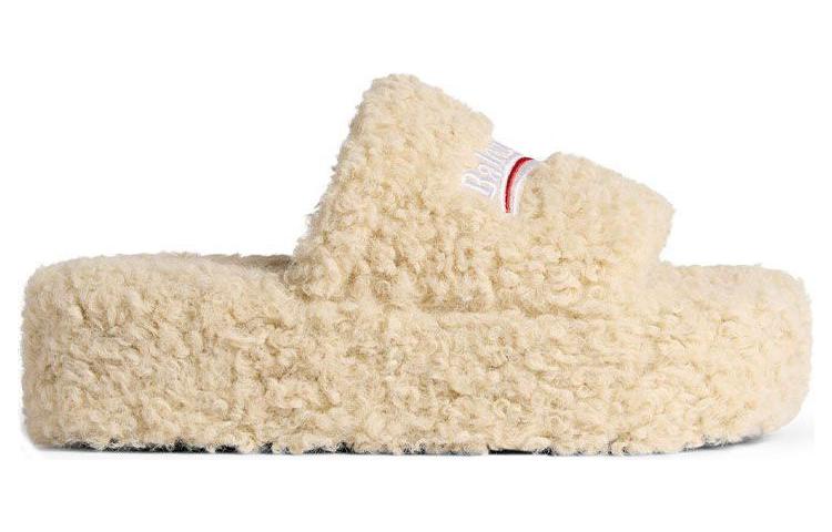 (WMNS) Balenciaga Platform Furry Slides 'Beige' 762826W2DO19796