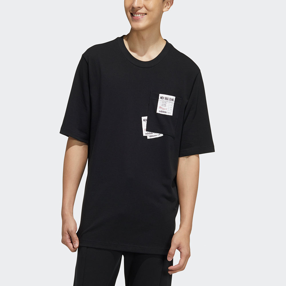 adidas neo M Bqfd Tee 3 Splicing Pocket Loose Sports Short Sleeve Black H62005