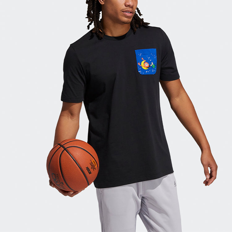 adidas Lil Stripe Pckt Cartoon Printing Basketball Sports Round Neck Short Sleeve Black GQ8377