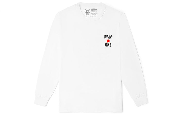 Men's Vans Earth Pattern Printing Round Neck Long Sleeves White T-Shirt VN0A5E870VW