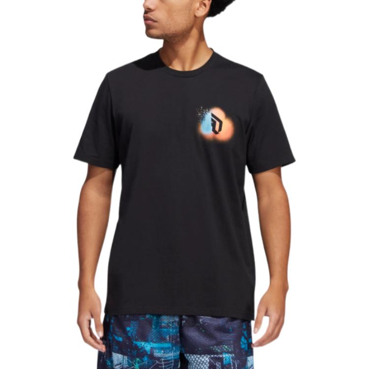 adidas Multi-Color Logo Printing Round Neck Short Sleeve Black IC8110