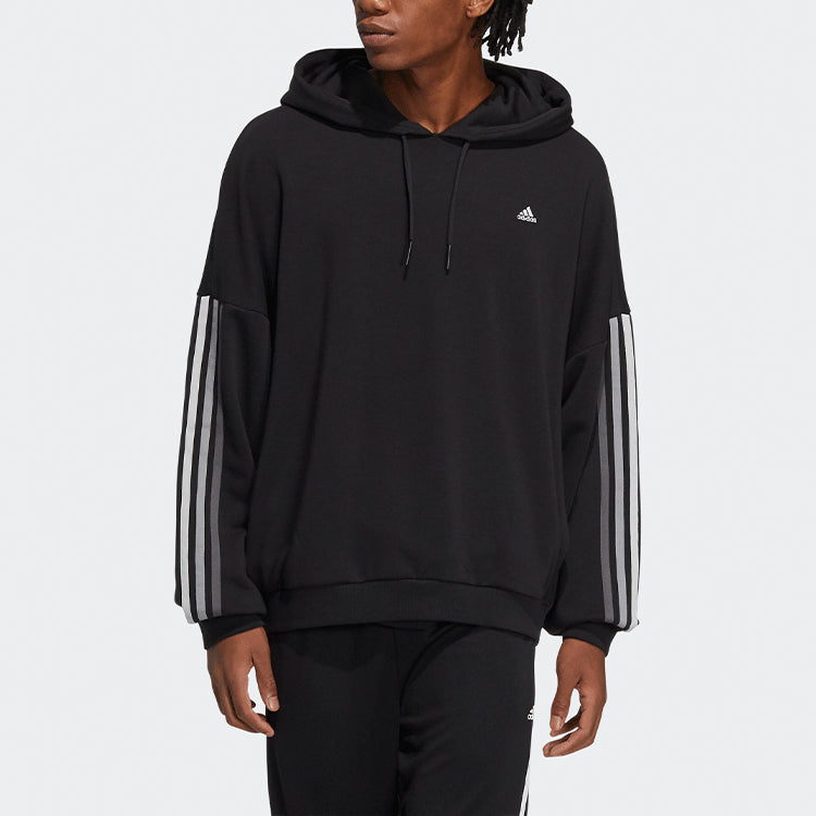 Men's adidas City Swt Pohd Solid Color Stripe Sports Black HC9964