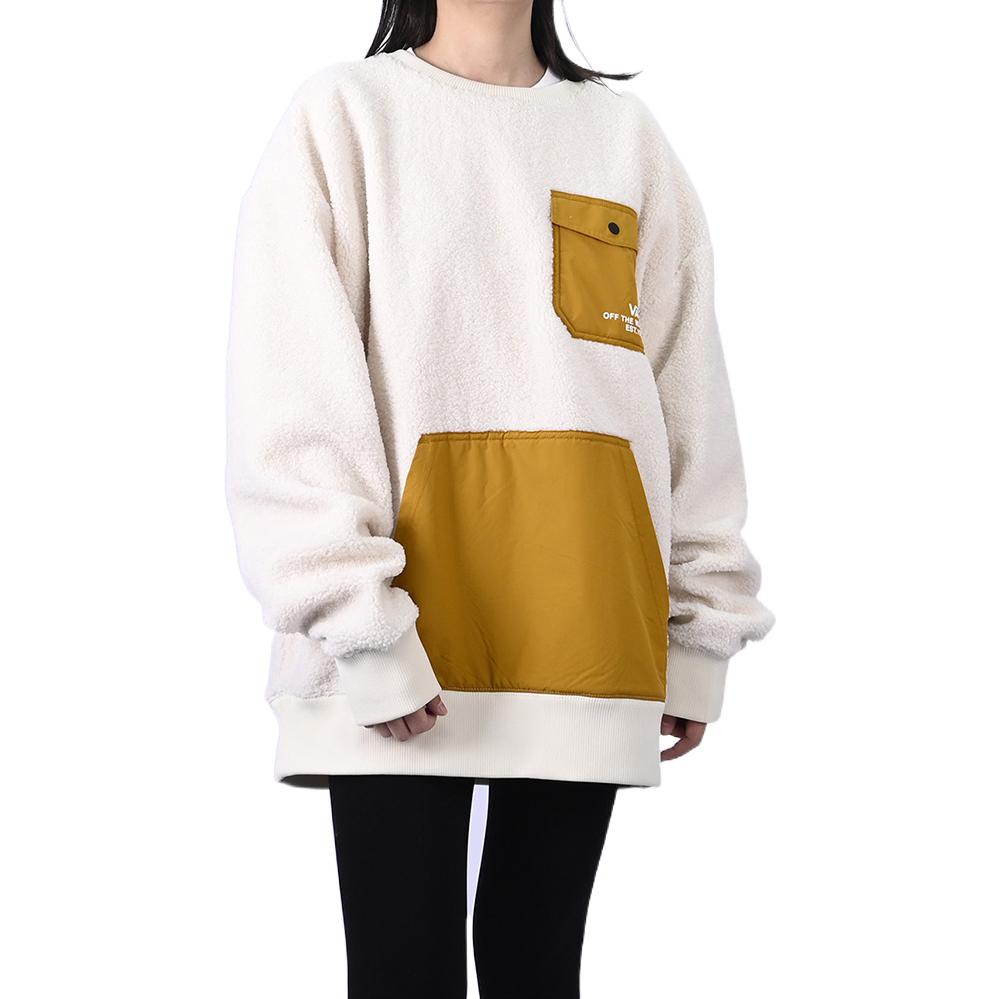 Vans lamb's wool Contrast Color Stitching Round Neck Couple Style Creamy White VN0A5H7M3KS