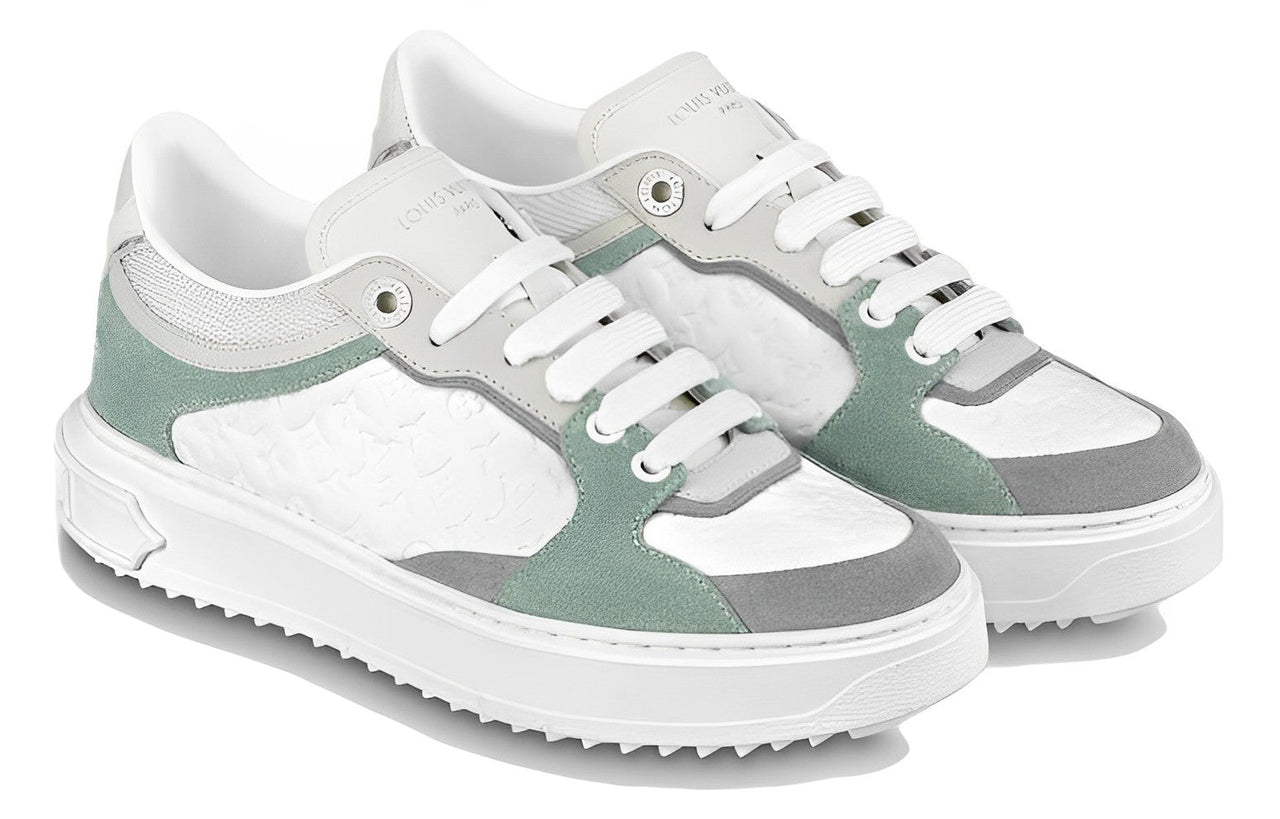 (WMNS) LOUIS VUITTON Time Out Sneakers 'White Mini Monogram with Green Grey' 1ABUTD