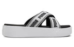 (WMNS) PUMA Platform Slide Tape Slippers For Black/White 380677-01