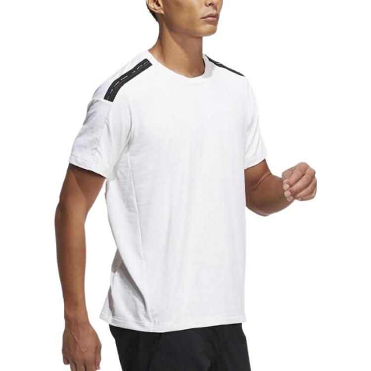 Men's adidas Splicing Casual Sports Round Neck Short Sleeve White T-Shirt HE9942