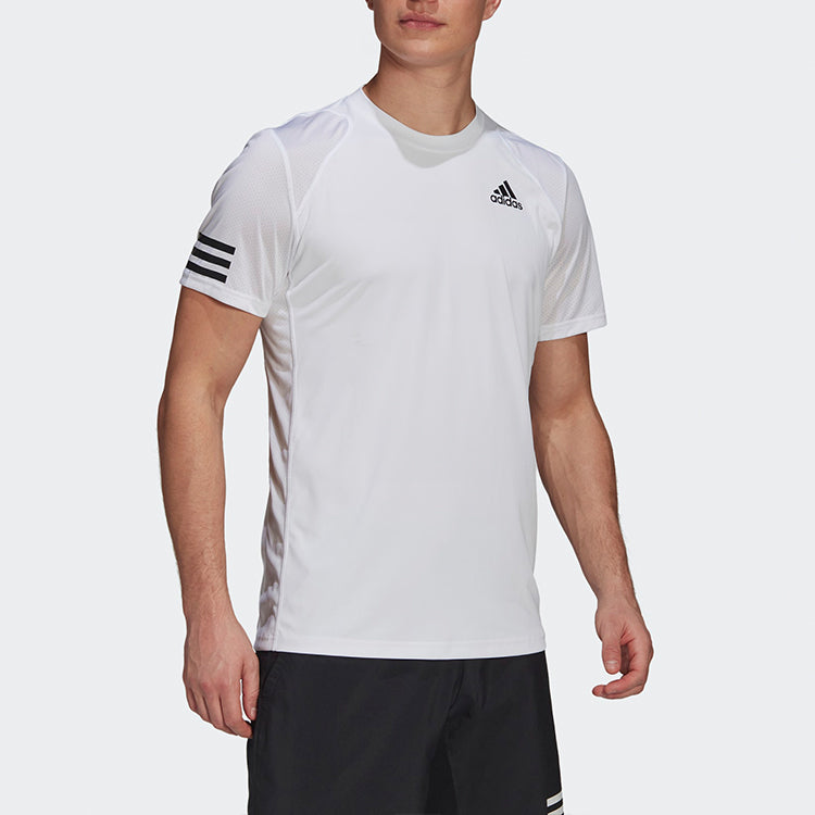 adidas Stripe Round Neck Pullover Logo Printing Solid Color Short Sleeve White GL5401