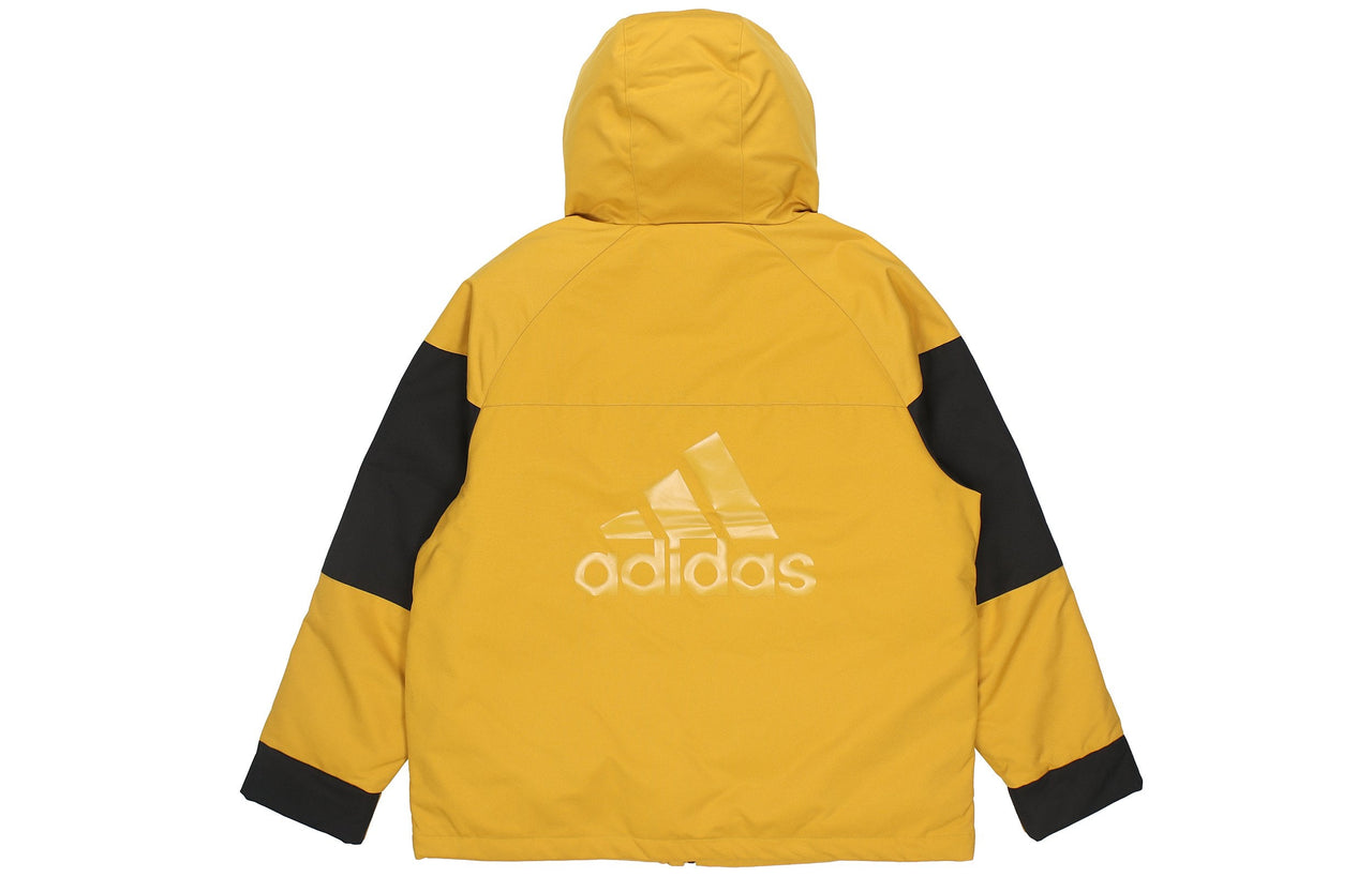 adidas Cb Bos Logo Jkt Contrast Color Stitching Hooded Down Jacket Yellow H23091
