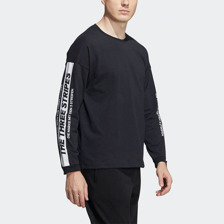 Men's adidas Sleeve Alphabet Pattern Round Neck Pullover Black HD0083