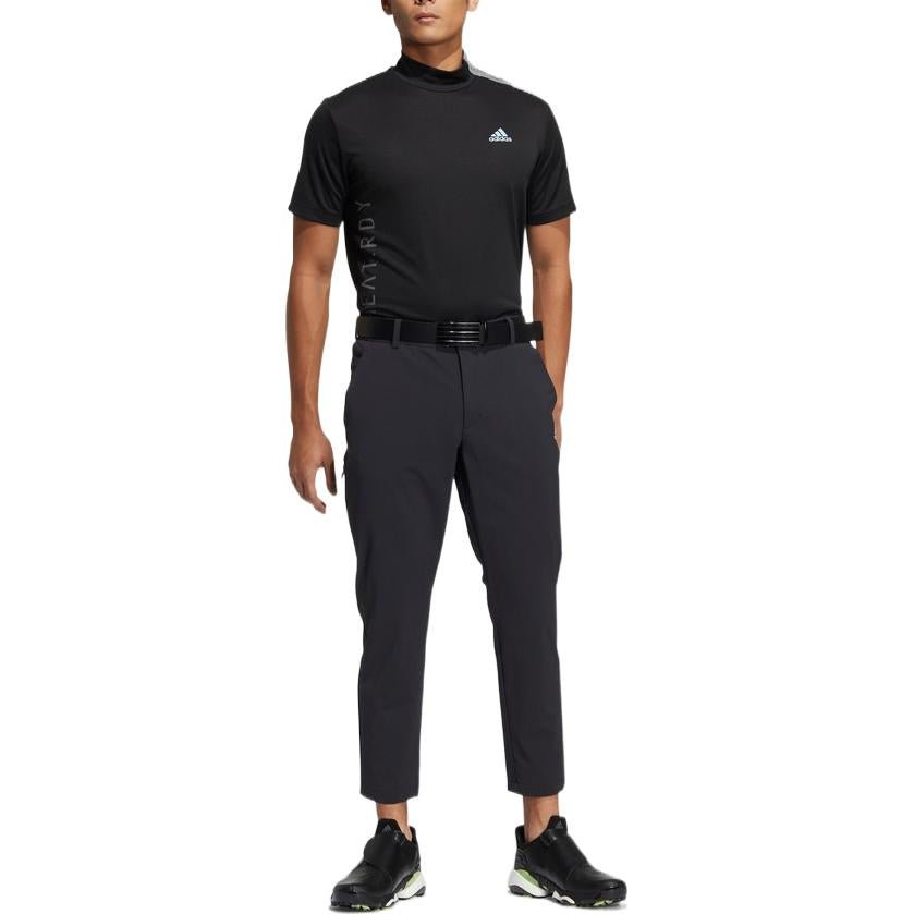 Men's adidas Colorblock Golf Sports Half Turtleneck Short Sleeve Black T-Shirt HA3120
