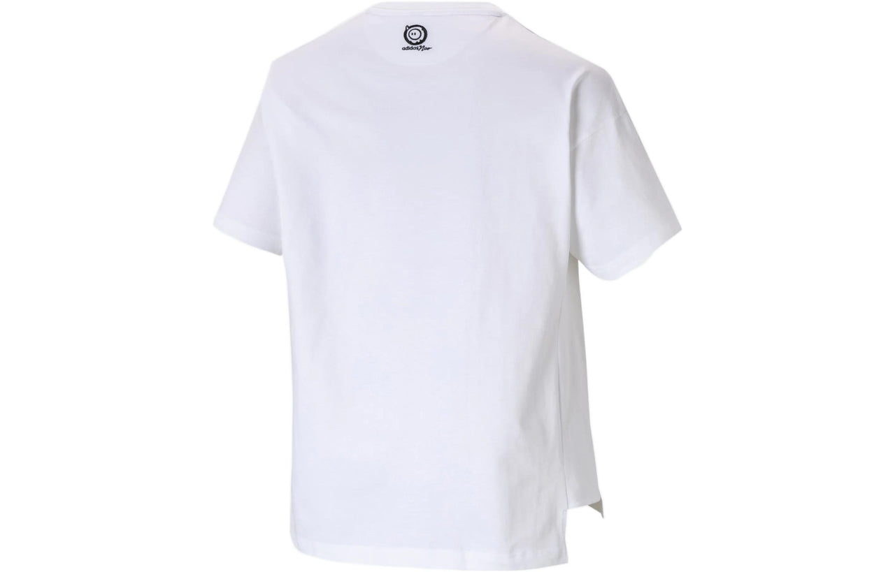 Men's adidas neo Cartoon Astronaut Pattern Printing Round Neck Sports Short Sleeve White T-Shirt HY4625