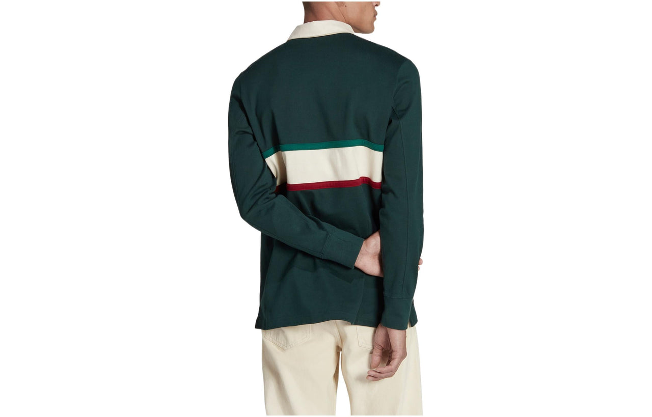 Men's adidas Fmf Ls Ls Stripe Lapel Pullover Long Sleeves Green Polo Shirt HF1442