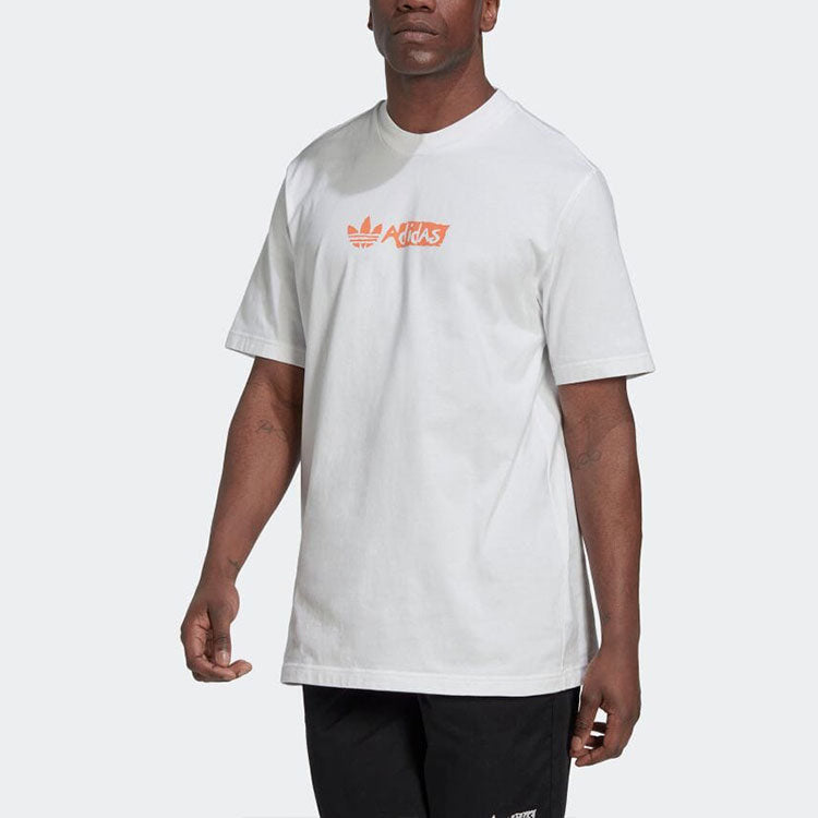 adidas originals Geometry Pattern Printing Logo Round Neck Short Sleeve White HT1658