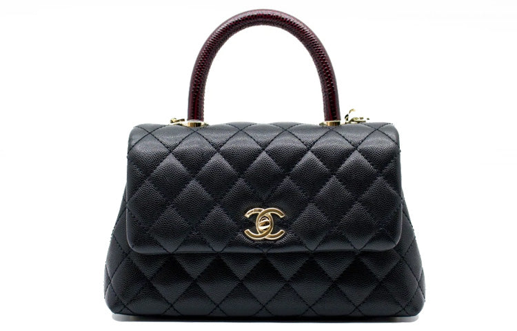 CHANEL COCO Handle Cow Leather Shoulder Bag Crossbody Bag Handbag Small Size Women's Black