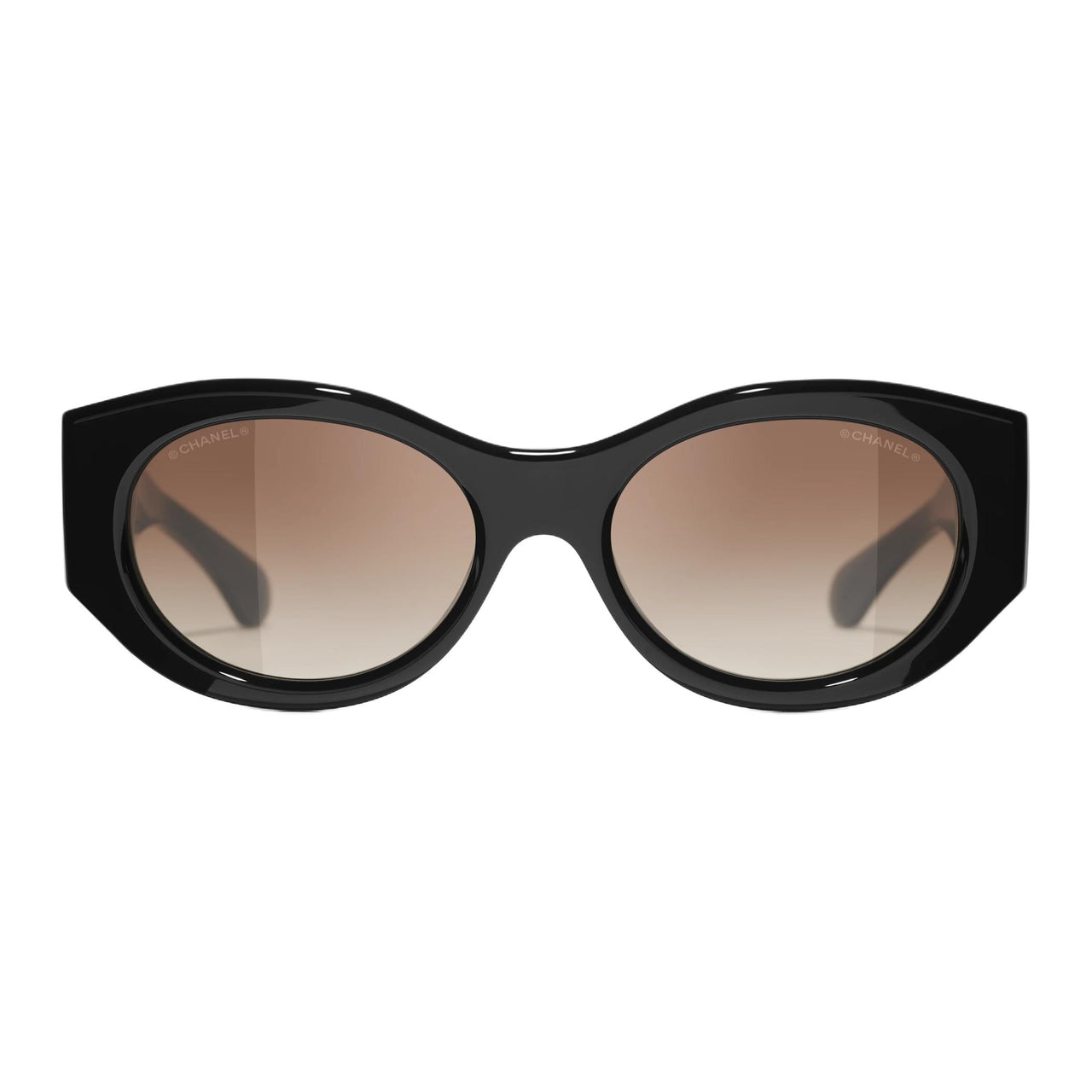 CHANEL Metal Acetate Calfskin Oval Sunglasses Unisex Black
