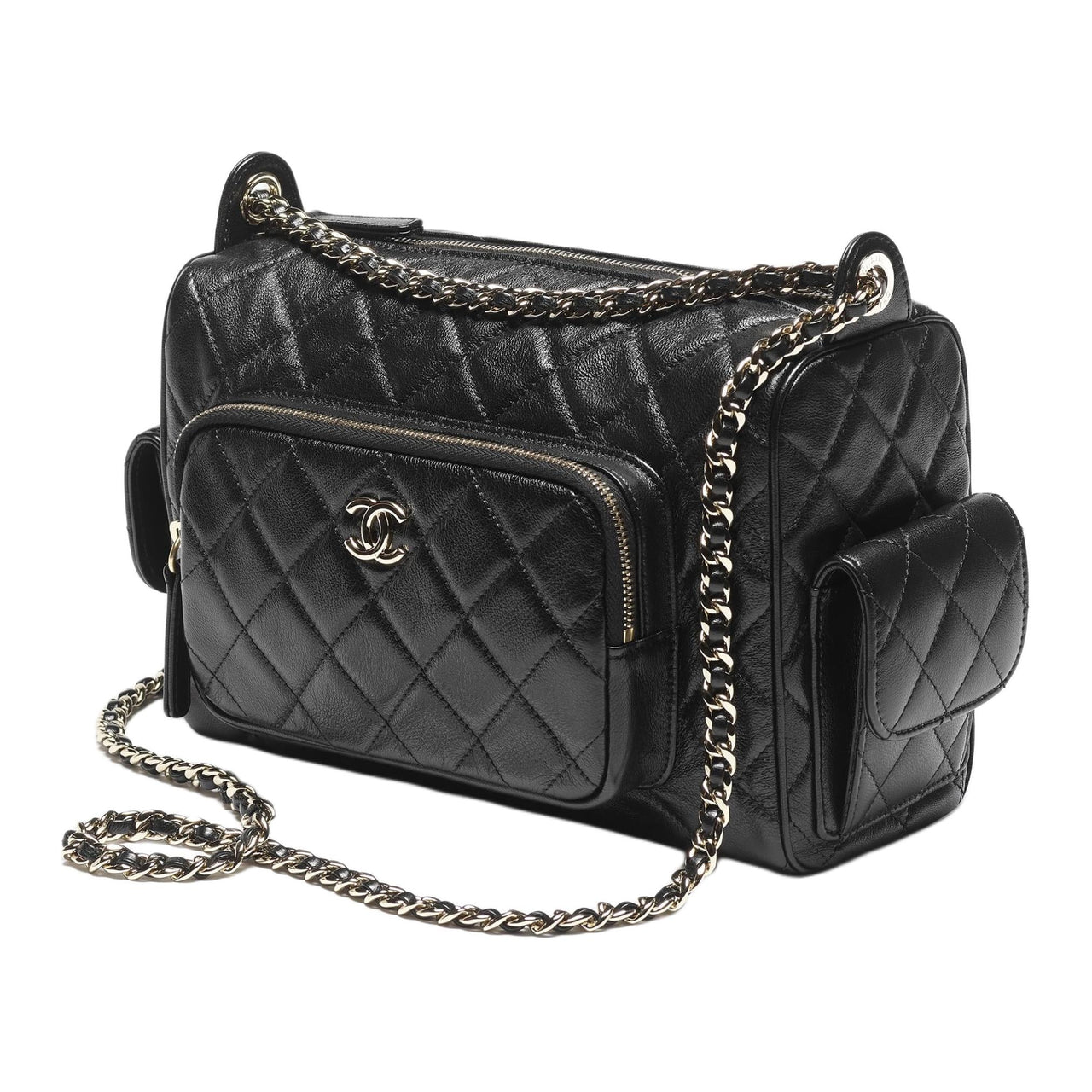 CHANEL Smooth Finish Grain Lambskin Camera Bag Handbag Shoulder Bag Crossbody Bag Large Size Women's Black