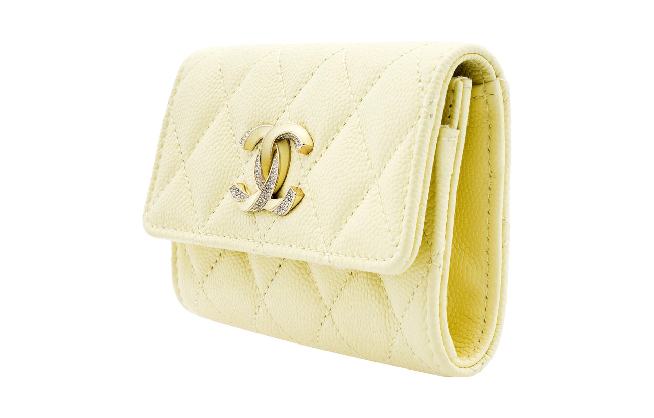 CHANEL Calfskin Wallet, Card Holder Women's Light Yellow