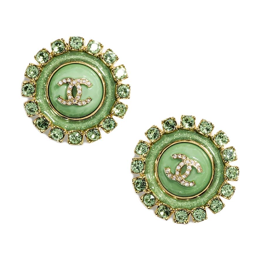 CHANEL Metal Earrings Women's Green