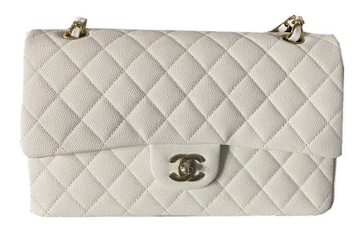 CHANEL Classic Flap CF Grain Embossed Cow Leather Flap Bag, Shoulder Bag, Crossbody Bag Regular Women's White
