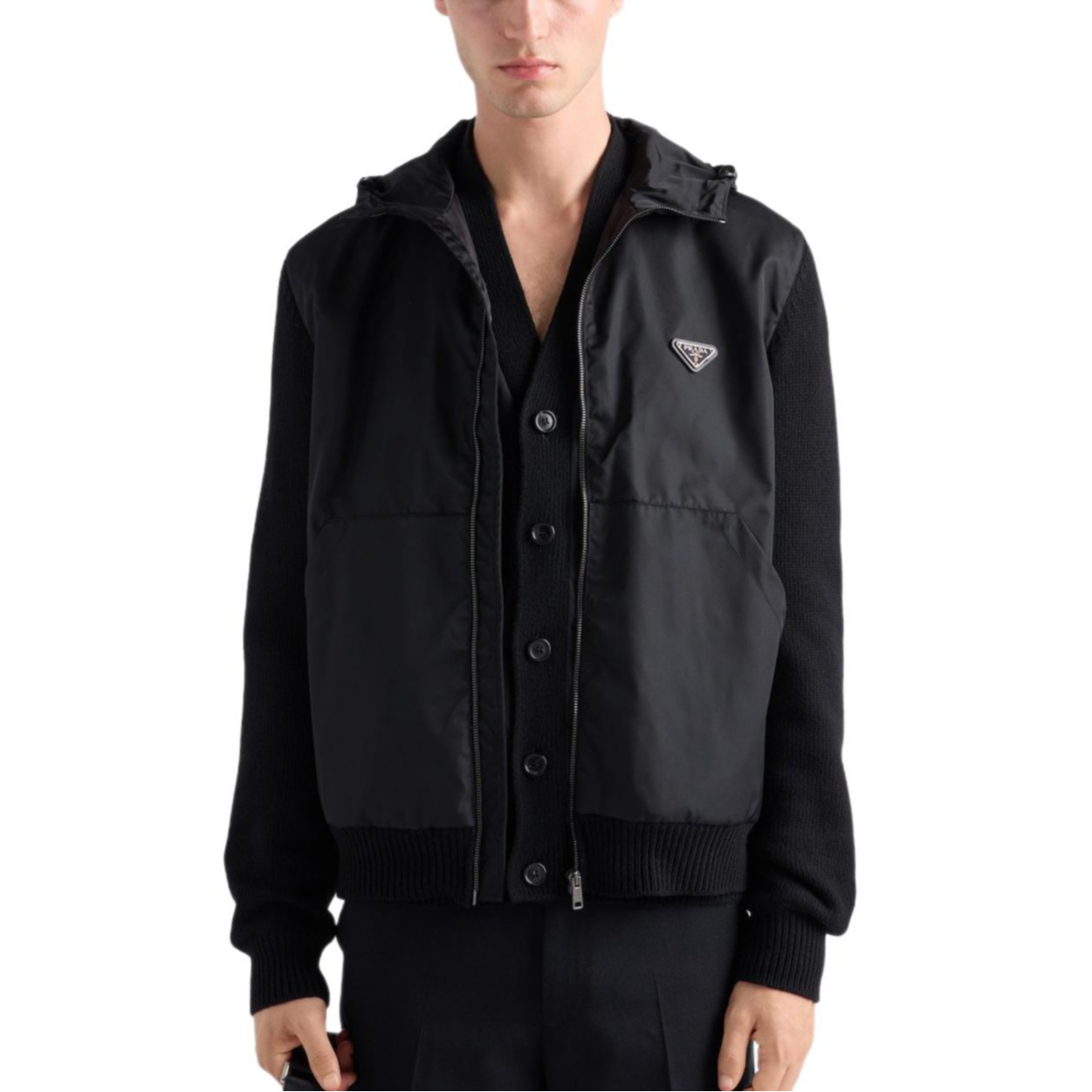 PRADA Gabardine Zip Up Hoodie