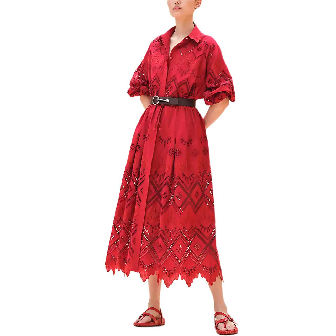 HERMES Long Sleeved Dress Women's Red
