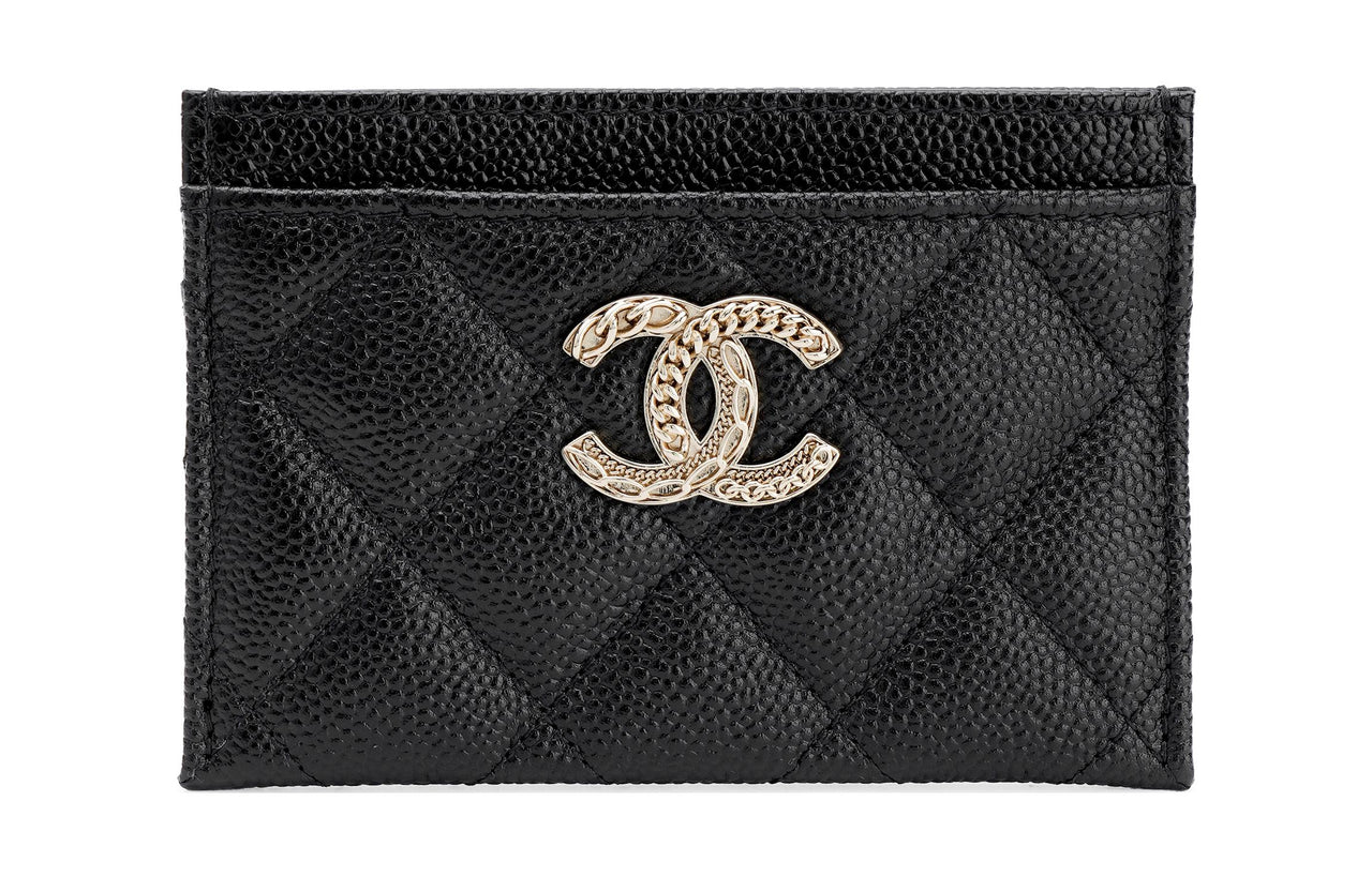 CHANEL Grained Calfskin Card Holder Regular Women's Black