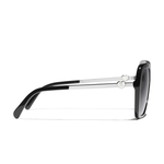CHANEL Acetate Metal Acetate Square Sunglasses Unisex Black Silver