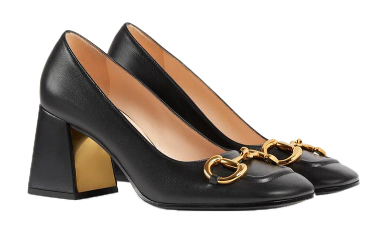 (WMNS) Gucci Mid-heel Pump with Horsebit 'Black Leather' 643886-C9D00-1000