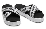(WMNS) PUMA Platform Slide Tape Slippers For Black/White 380677-01