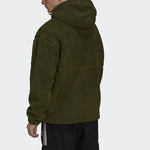 Men's adidas originals Polar Fleece Wb Logo Embroidered Sports Hooded Jacket Dark Olive Green HN0389