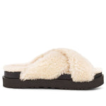 (WMNS) UGG Fuzz Sugar Cross Slide 'Natural Black' 1120860-NBLC