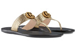 (WMNS) Gucci Double g Metallic Leather Gold Color Slippers 497444-0B7N0-7100