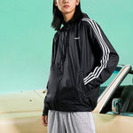 Men's adidas originals Trefoil C Wb Stripe Sports Hooded Jacket Black HC7124