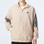 Men's adidas Fi Wv Tt Athleisure Casual Sports Woven Stripe Jacket Khaki HU1514