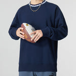 Men's adidas AFC LS CR SWT Solid Color Loose Round Neck Pullover Navy Blue HF4036