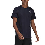 Men's adidas Solid Color Logo Round Neck Short Sleeve Ink Blue T-Shirt HB7465