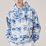 Li-Ning Full Print Loose Pullover Hoodie 'Blue' AWDQ253-1