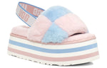 (WMNS) UGG Disco Checker Slide Thick Sole Pink Blue 1113490-PSTR