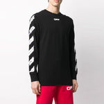 Off-White Airport Tape Printing Stripe Round Neck Black OMAB001S201850031088