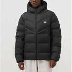 Men's Nike Solid Color Zipper Pocket logo Printing Hooded Down Jacket Black DR9605-010