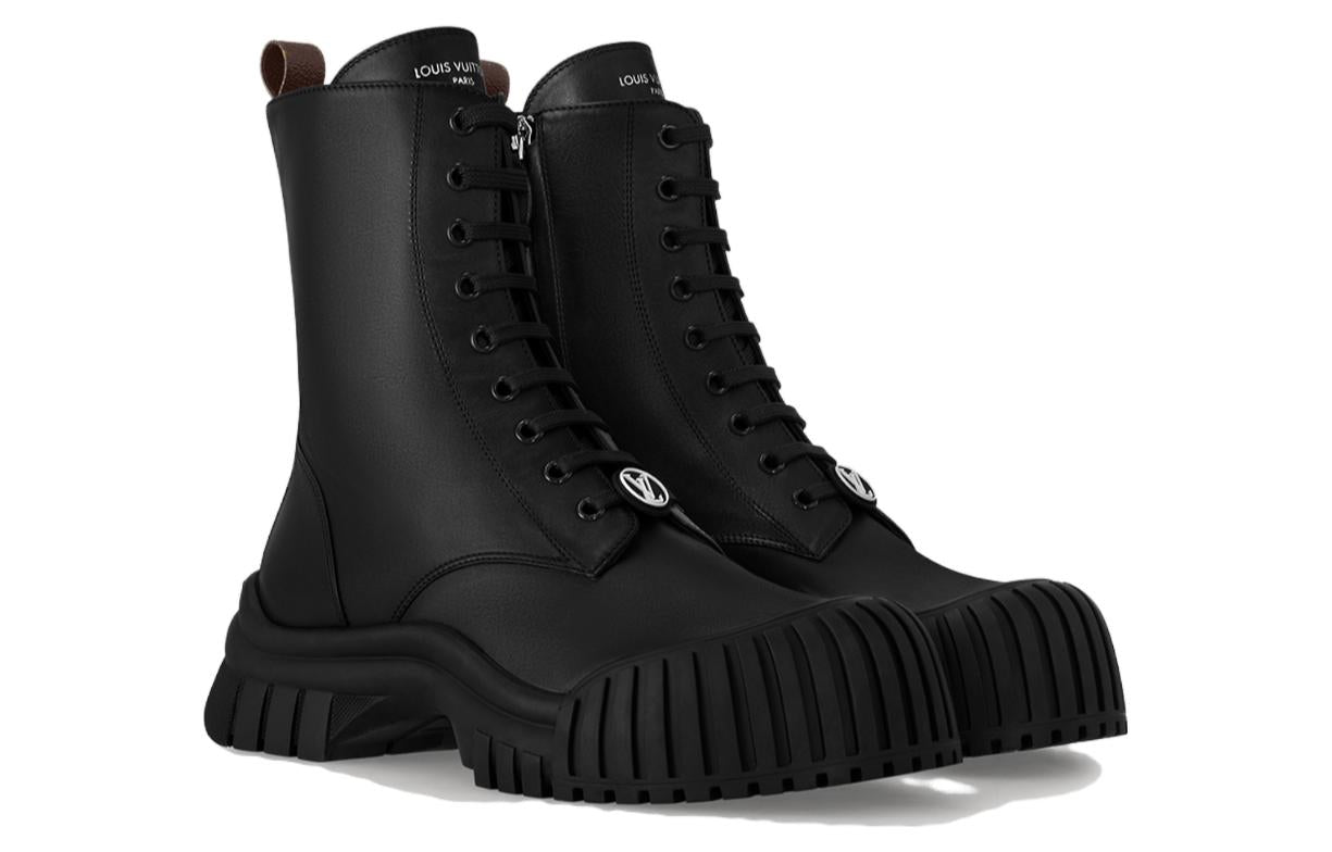 (WMNS) LOUIS VUITTON Ruby Flat Ranger Boots 'Black Plain' 1ABPS0