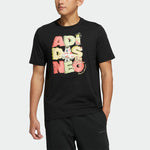 Men's adidas neo SS22 Pattern Cartoon Printing Sports Pullover Short Sleeve Black T-Shirt HS6807