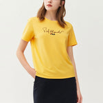 (WMNS) FILA Alphabet Logo Round Neck Casual Short Sleeve Yellow F11W118102-FYE