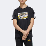 Men's adidas neo Casual Breathable Sports Stripe Printing Short Sleeve Black T-Shirt GK5871