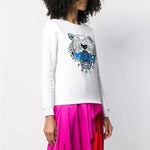 (WMNS) KENZO Tiger Head Embroidered Cotton Pullover Hoodie White F952SW7054XA-01