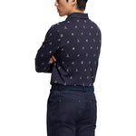 Men's adidas Solid Color Logo Full Print Sports Long Sleeves Dark Blue Shirt HG5794