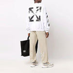 Men's Off-White FW21 Arrow Logo Printing Pullover Round Neck Loose Fit White OMBA054F21FLE0110110